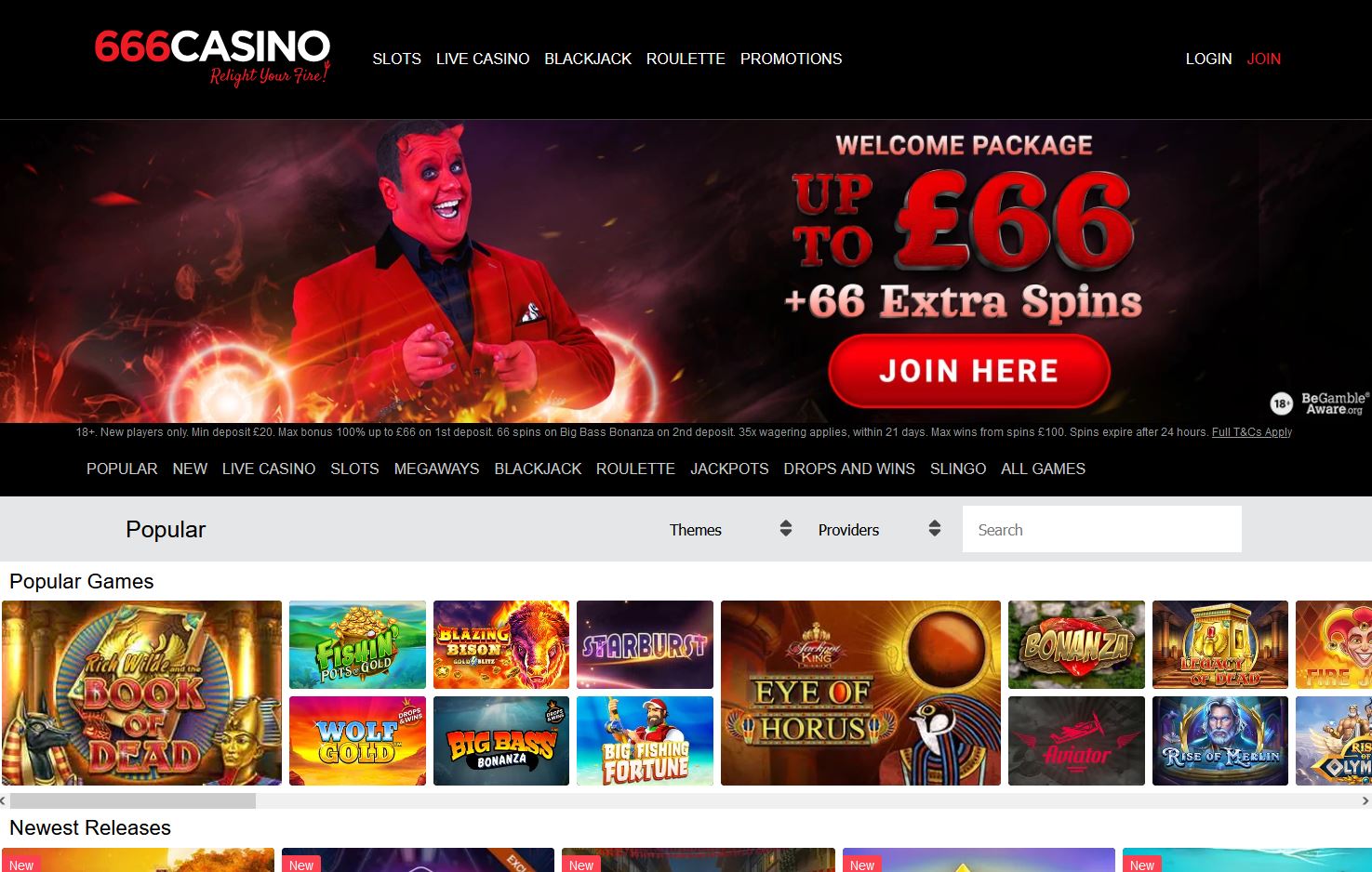 666 Casino Website Screenshot