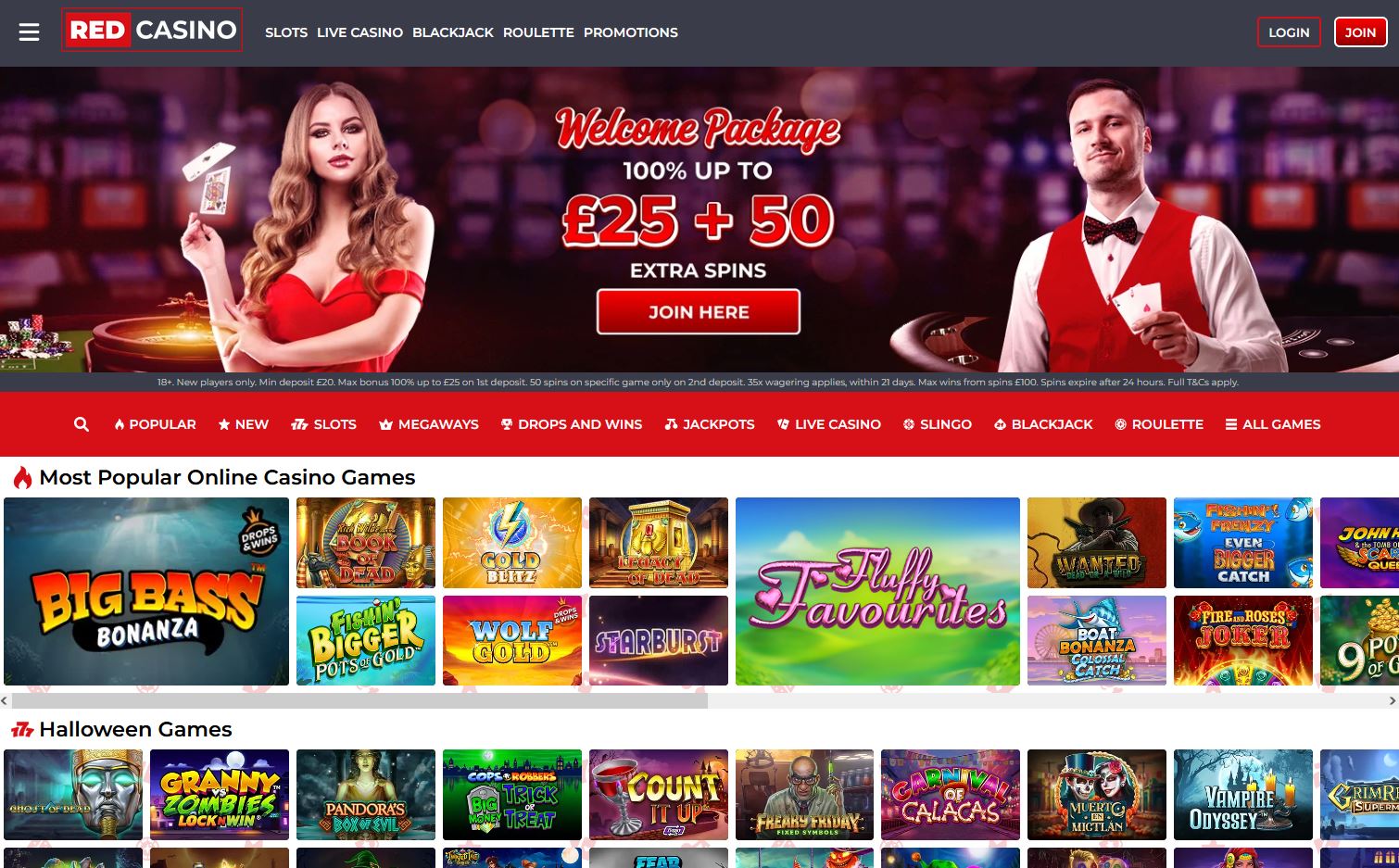 Red Casino Website Screenshot