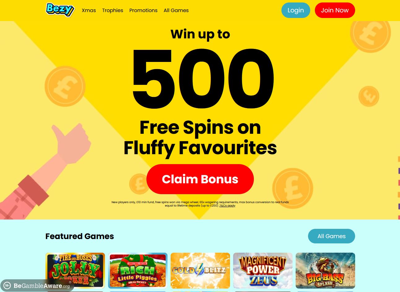 Bezy Casino Website Screenshot