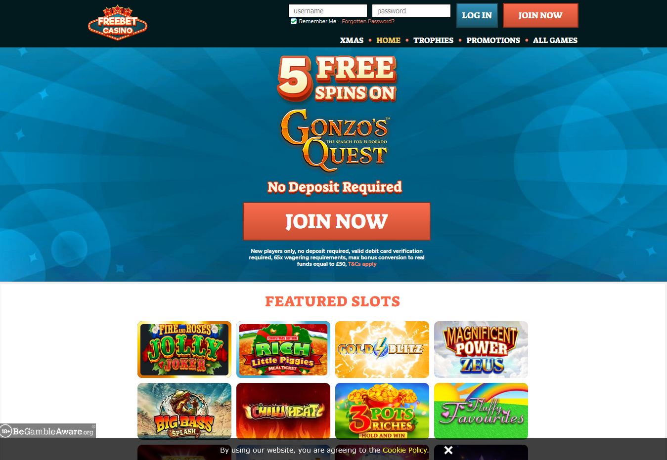 Freebet Casino Website Screenshot