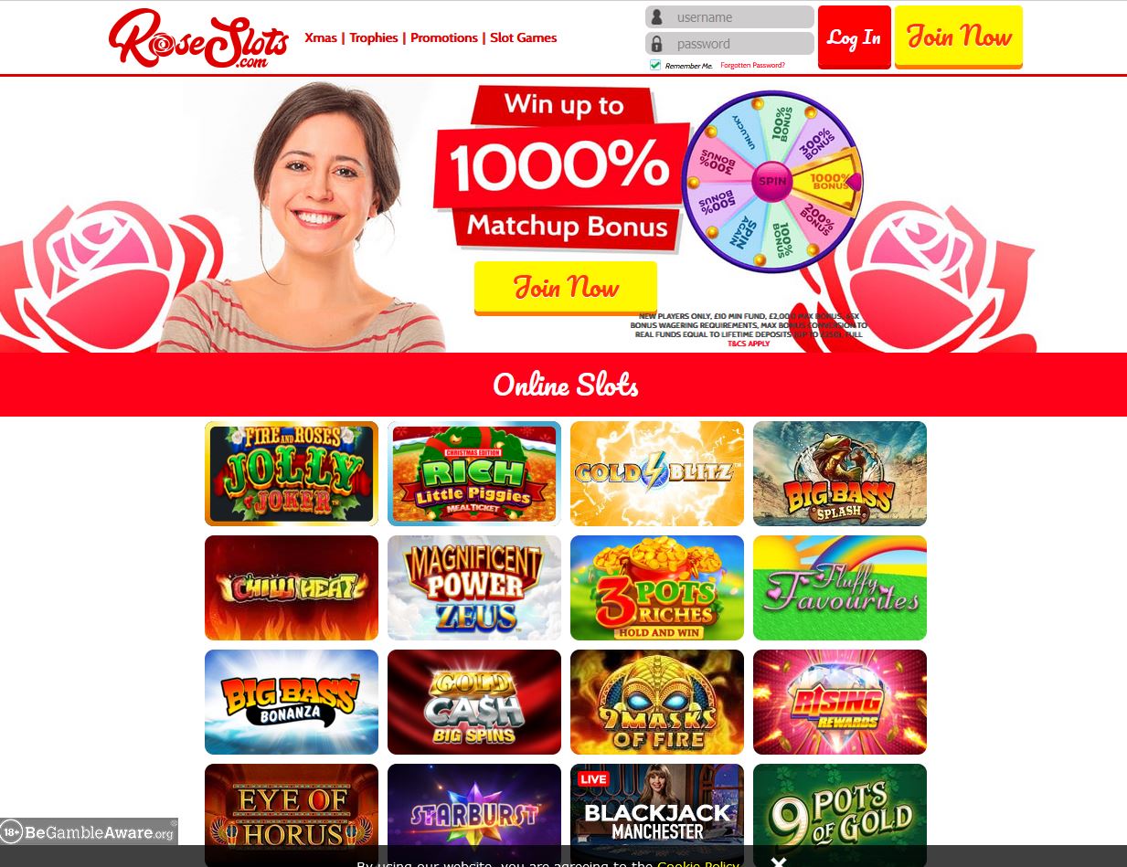 Rose Slots Website Screenshot