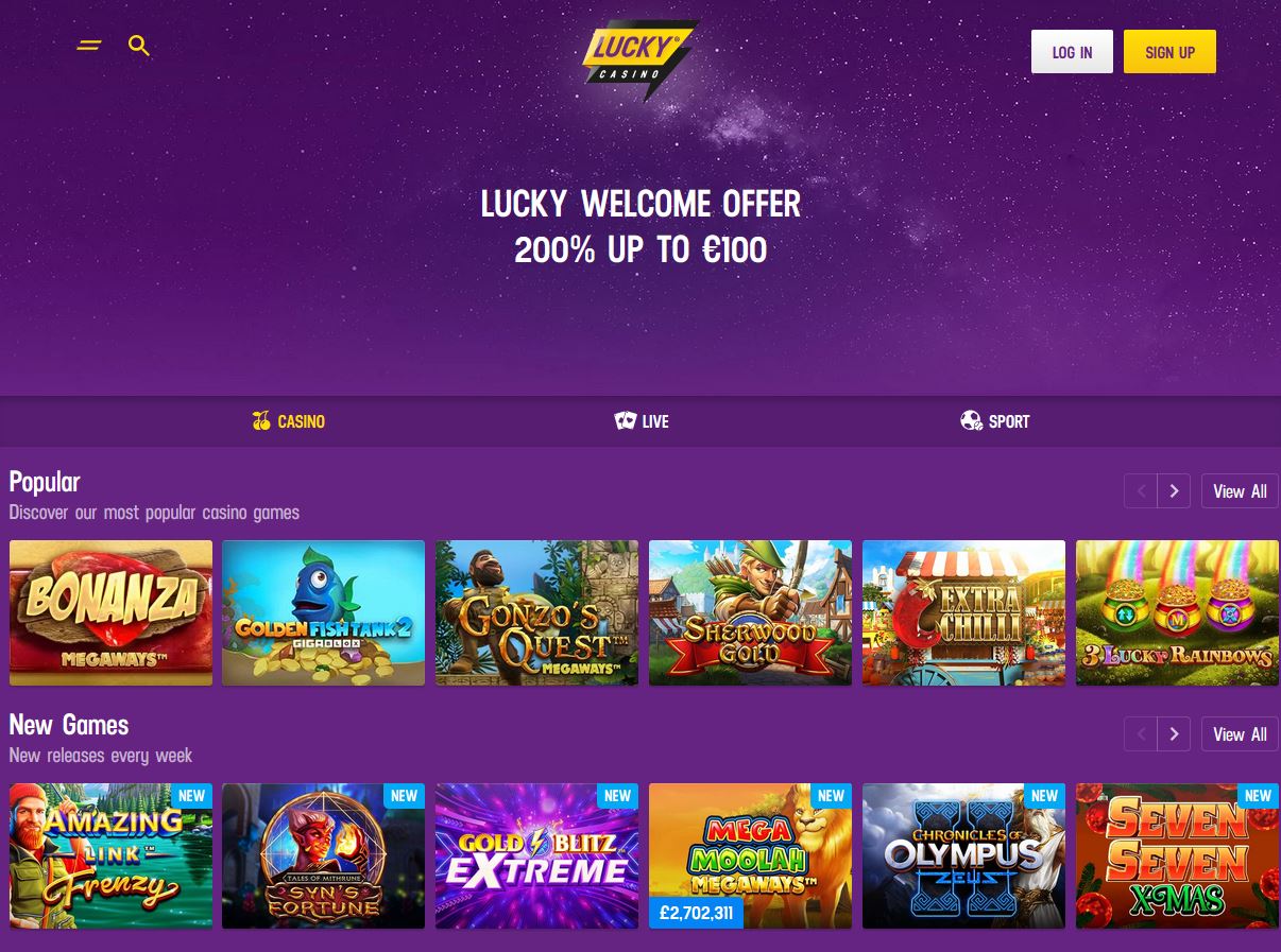 Lucky Casino Website Screenshot
