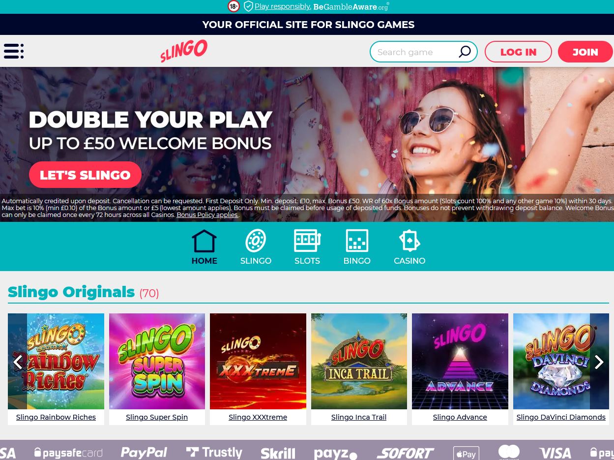 Slingo Casino Website Screenshot