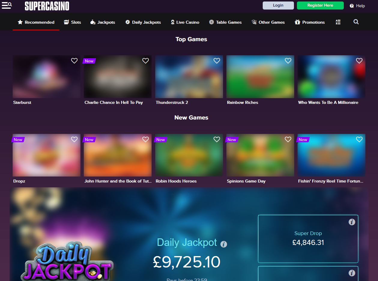 Super Casino Website Screenshot